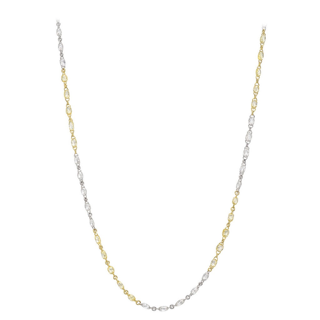 Yellow and White Briolette Diamond Long Chain Necklace