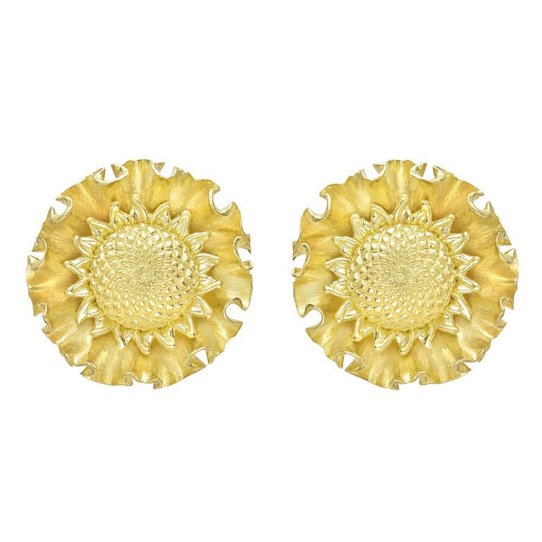Large Gold Sunflower Earclips