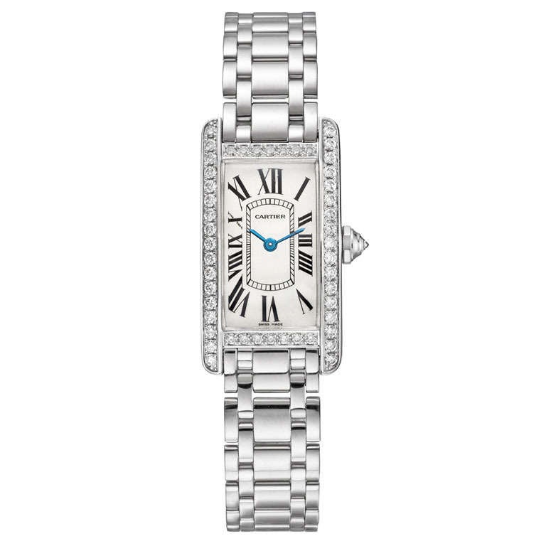 Cartier Lady's White Gold and Diamond Tank Americaine Wristwatch with Bracelet