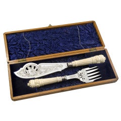 Victorian Silver & Carved Ivorine Fish Set