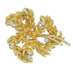 Tiffany & Co. 18k Gold & Diamond Foliate Spray Pin