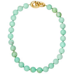 Vintage Angela Cummings Green Chalcedony Bead Necklace with Yellow Gold Clasp