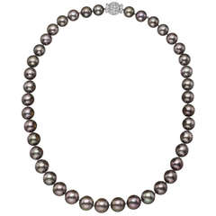 Tahitian Pearl Necklace with Pavé Diamond Clasp