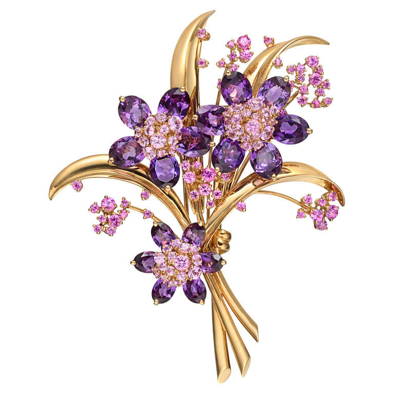 Van Cleef & Arpels Broche "Bouquet d'Hawaï" en améthyste et saphir rose
