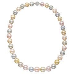 Multicolored Tahitian Pearl Necklace with Pavé Diamond Clasp