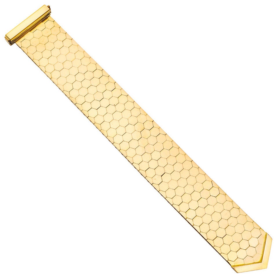 1960's French 18k Gold Honeycomb Bracelet