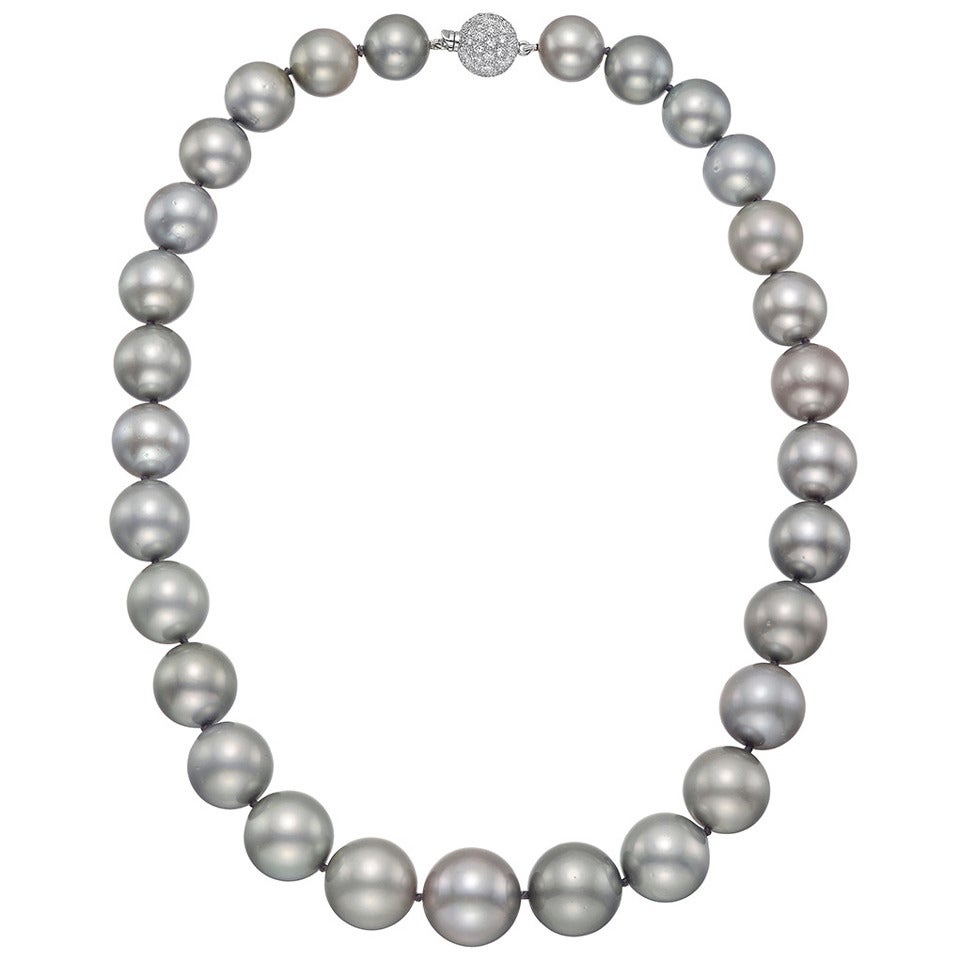 Gray South Sea Pearl Necklace with Pavé Diamond Clasp
