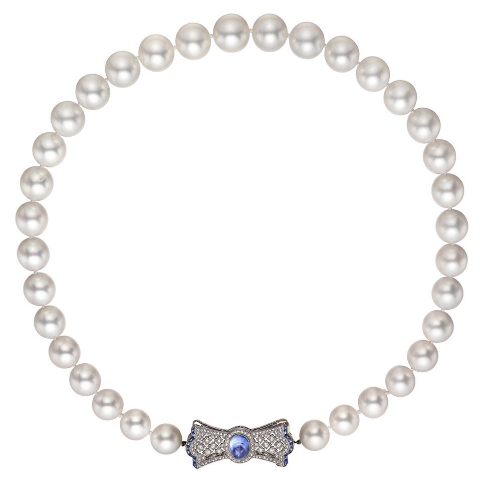 South Sea Pearl Necklace with Gem-Set Bow Clasp For Sale