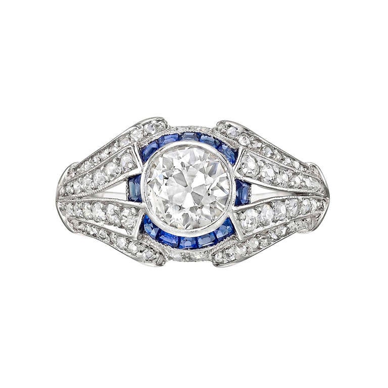 Diamant mit altem Minenschliff & Saphir Ring