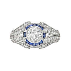 Old Mine Cut Diamond & Sapphire Ring