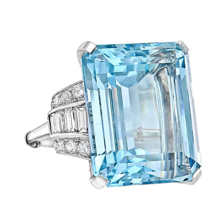 Emerald-Cut Aquamarine and Diamond Ring at 1stDibs | diamond engagement ...