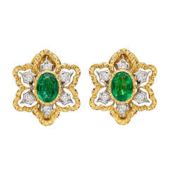 Buccellati Emerald & Diamond Foliate Earclips
