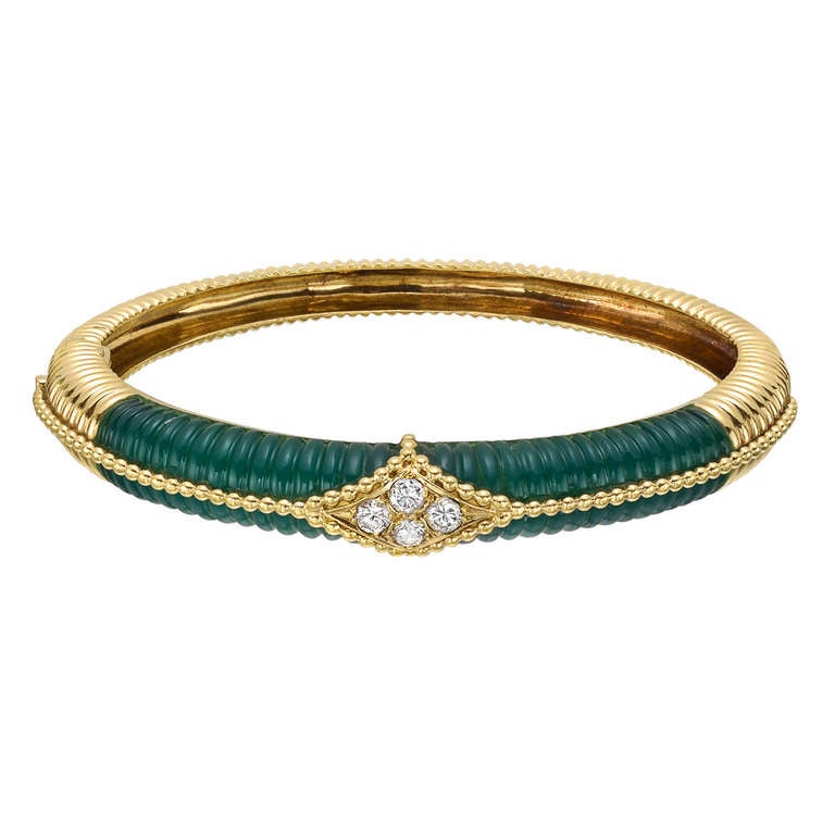 Van Cleef & Arpels Gold, Chrysophrase & Diamond Bangle