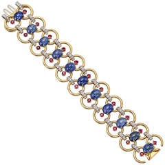 Aletto Brothers Sapphire Ruby Diamond  Gold Link Bracelet