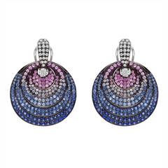 Multicolored Sapphire Diamond Gold Door Knocker Earrings