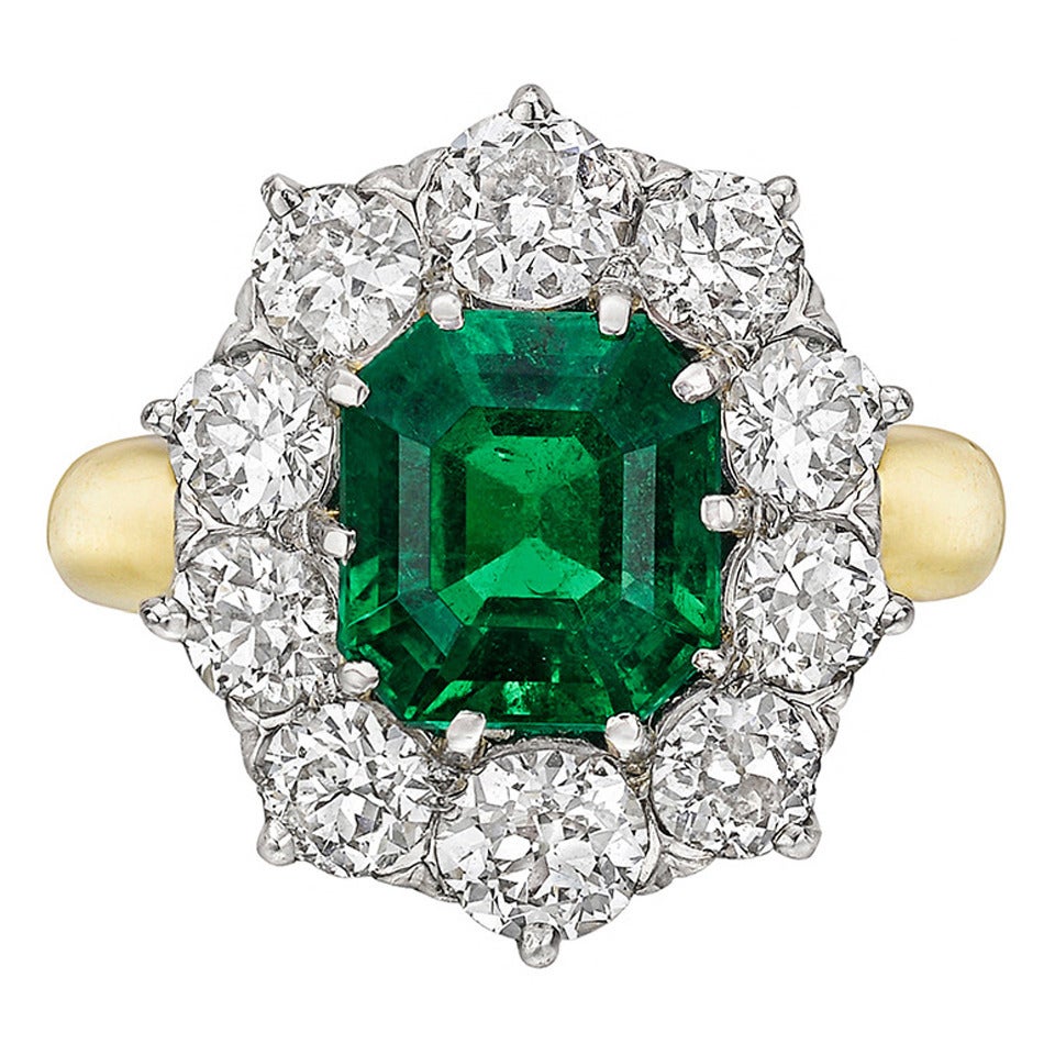 Colombian Emerald Diamond Cluster Ring