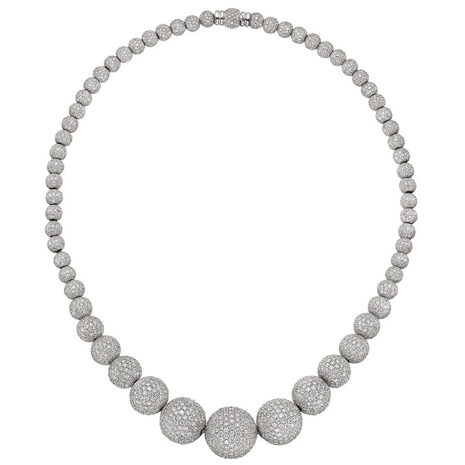 Odelia Pavé Diamond Ball Bead Necklace (~46.5 ct tw)