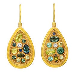 Yossi Harari ​Gem-Set "Green Mosaic" Drop Earrings