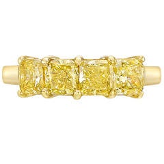 Four Stone Fancy Intense Yellow Diamond Gold Band Ring