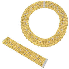 Gold & Diamond "Basket-Weave" Necklace & Bracelet