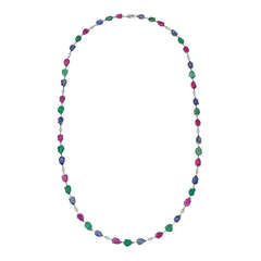 Ruby, Sapphire & Emerald Chain Necklace