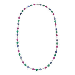 Ruby, Sapphire 
Emerald Chain Necklace
