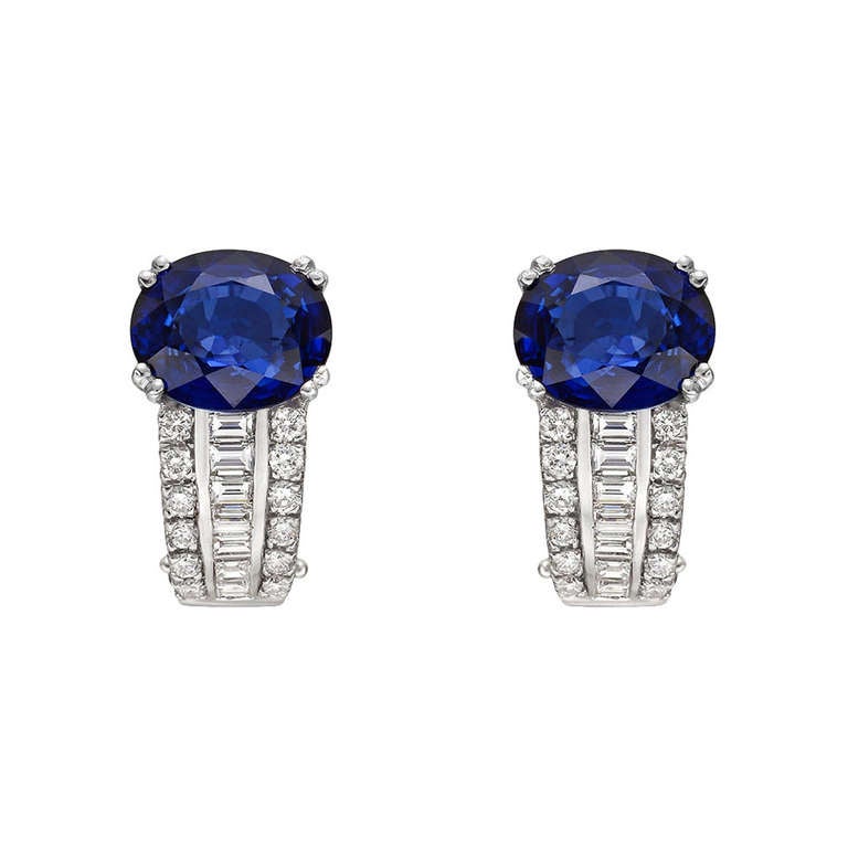 Sapphire & Diamond Half Hoop Earrings