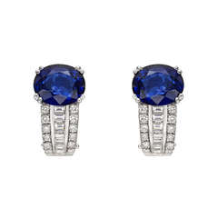 Sapphire & Diamond Half Hoop Earrings