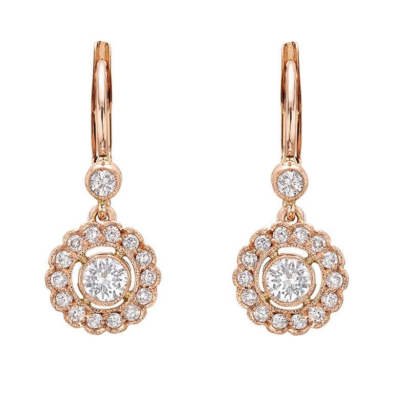 Pink Gold & Diamond Cluster Short Drop Earrings