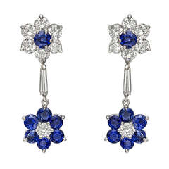 Diamond & Sapphire Cluster Pendant Earrings