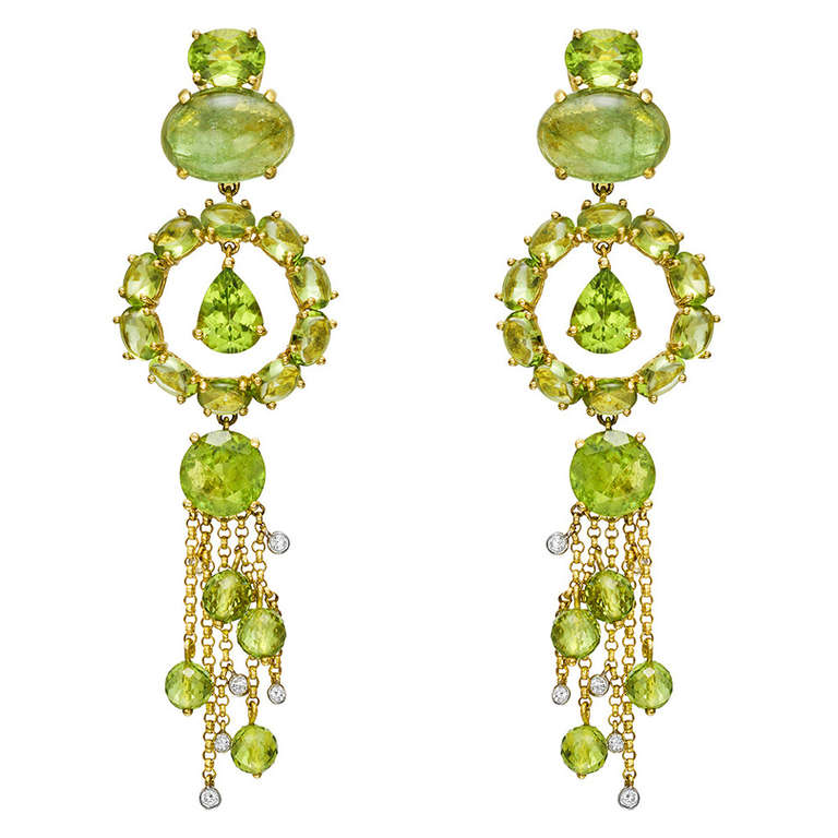 Long Peridot Dangle Earclips