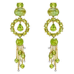 Long Peridot Dangle Earclips