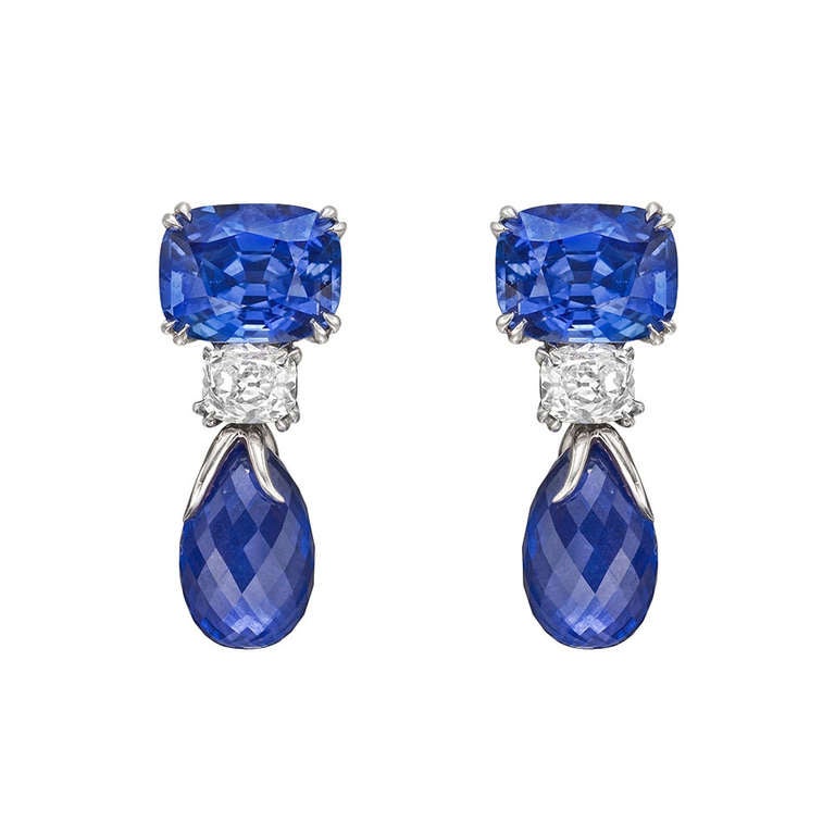 Sapphire & Diamond Short Pendant Earrings