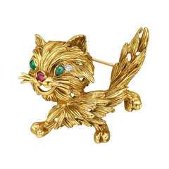 Van Cleef & Arpels Gold & Gem-Set Cat Pin