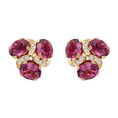 Verdura Pink Tourmaline & Diamond "Three Stone" Earclips