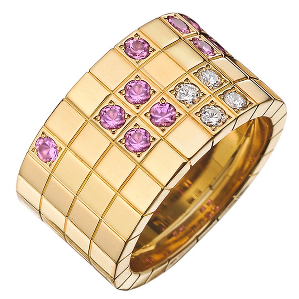 Cartier ​Pink Sapphire Diamond Gold "Lanières" Band Ring