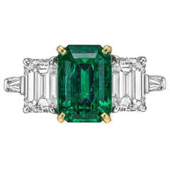 Cartier 3.34 Carat GIA Cert Emerald Diamond Three-Stone Ring