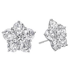 Diamond Platinum Flower Cluster Stud Earrings