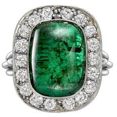 9.76 Carat Sugarloaf Emerald Diamond Platinum Cocktail Ring