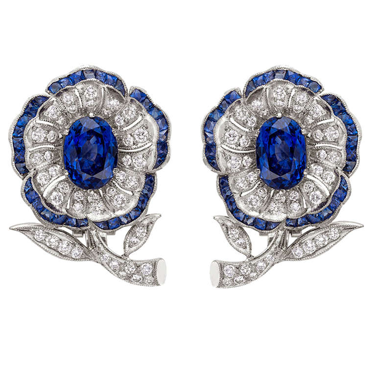 Sapphire & Diamond Flowerhead Earrings