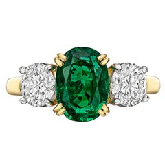 Colombian GIA Cert Emerald Diamond Gold Platinum Three Stone Ring