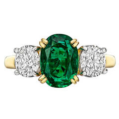 Colombian GIA Cert Emerald Diamond Gold Platinum Three Stone Ring 3