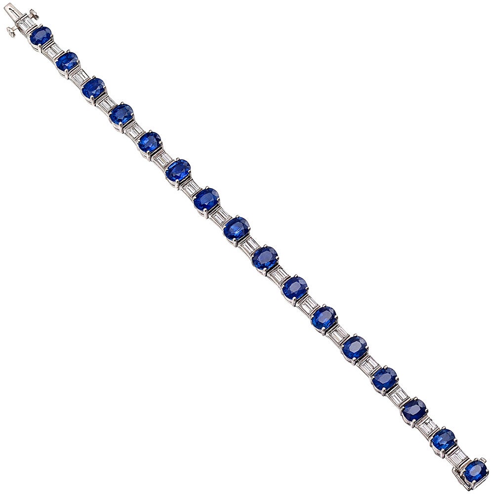 ​Oval-Cut Sapphire Diamond Platinum Line Bracelet