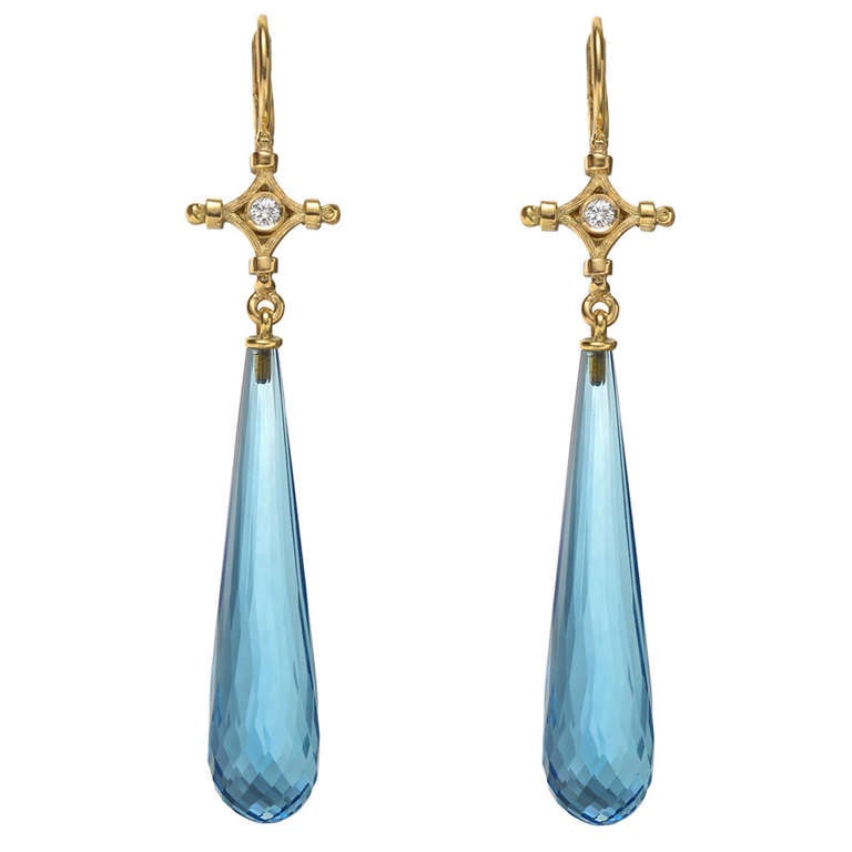 Bielka Blue Topaz & Diamond Pendant Earrings