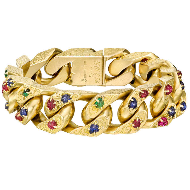 Boucheron Gold Gem-Set Curb-Link Bracelet