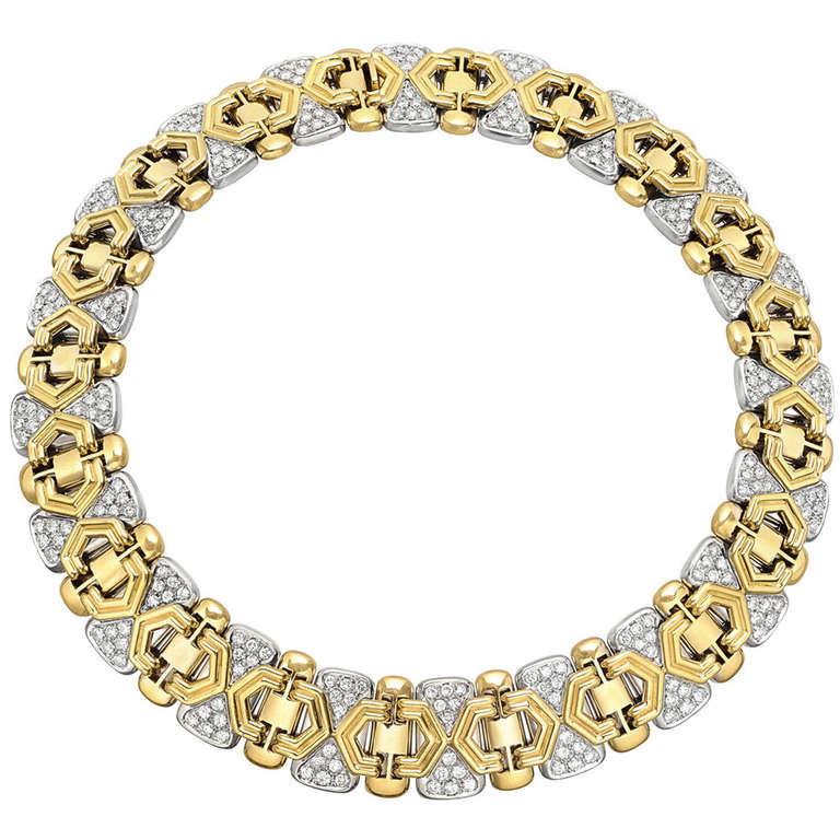 Gold & ​Pavé Diamond Geometric Collar Necklace
