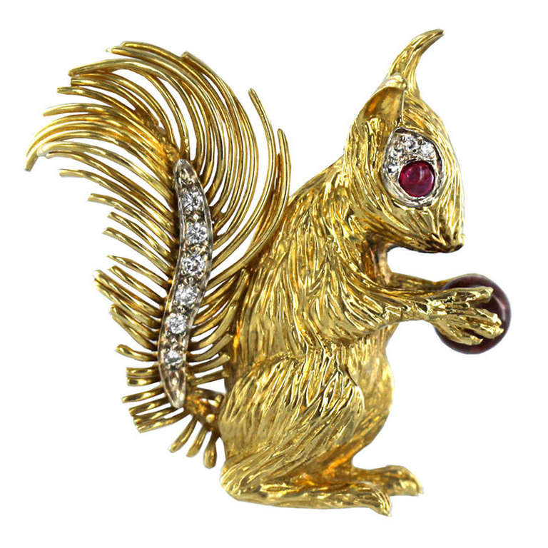 Kutchinsky Gold & Gem-Set Squirrel Pin