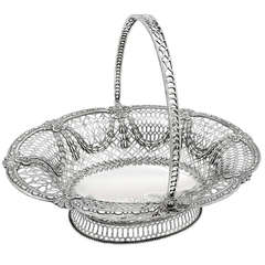 Silver Pierced Oval Basket with Handle