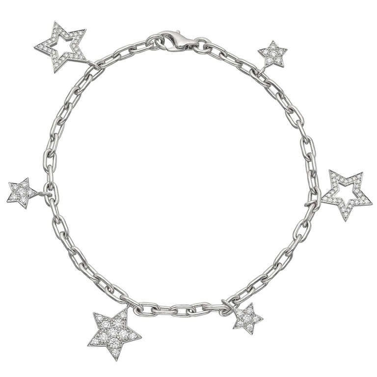 Tiffany and Co. Platinum and Diamond Star Charm Bracelet at 1stDibs