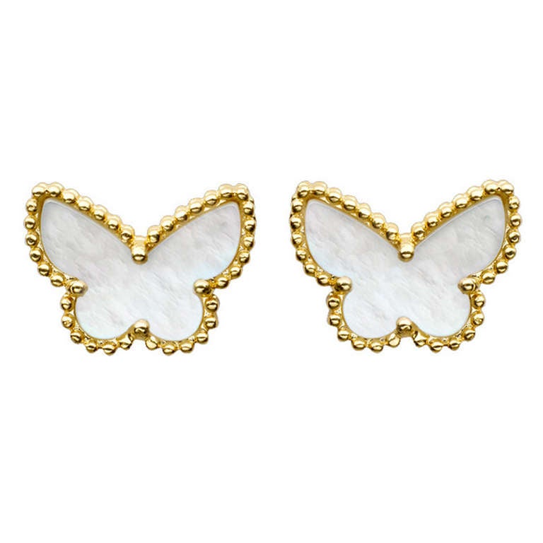Van Cleef & Arpels Gold & Mother-of-Pearl "Sweet Alhambra" Butterfly Earstuds